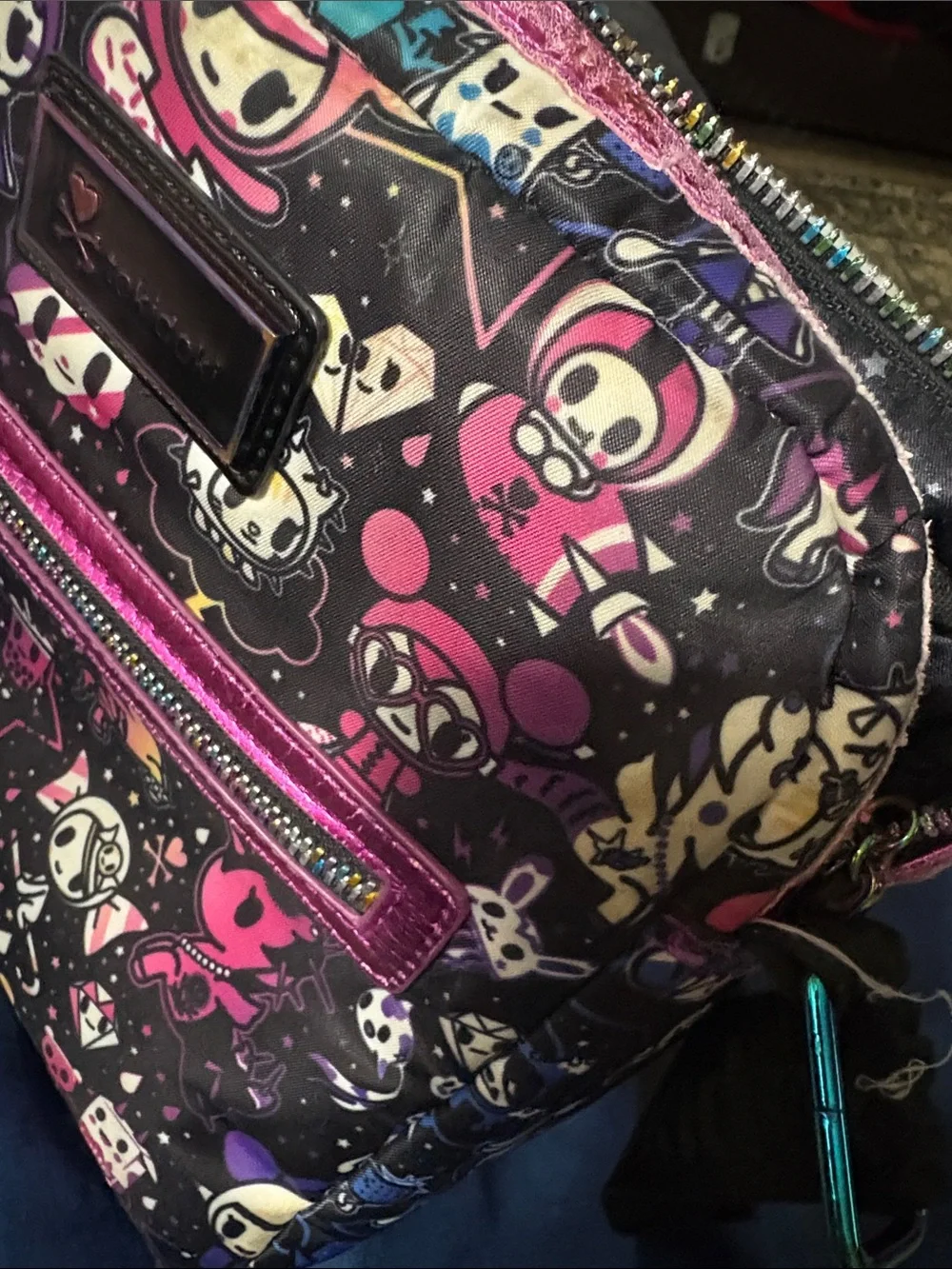 tokidoki Black Crossbody Bag Galactic Dreams with Pink Metallic Trim